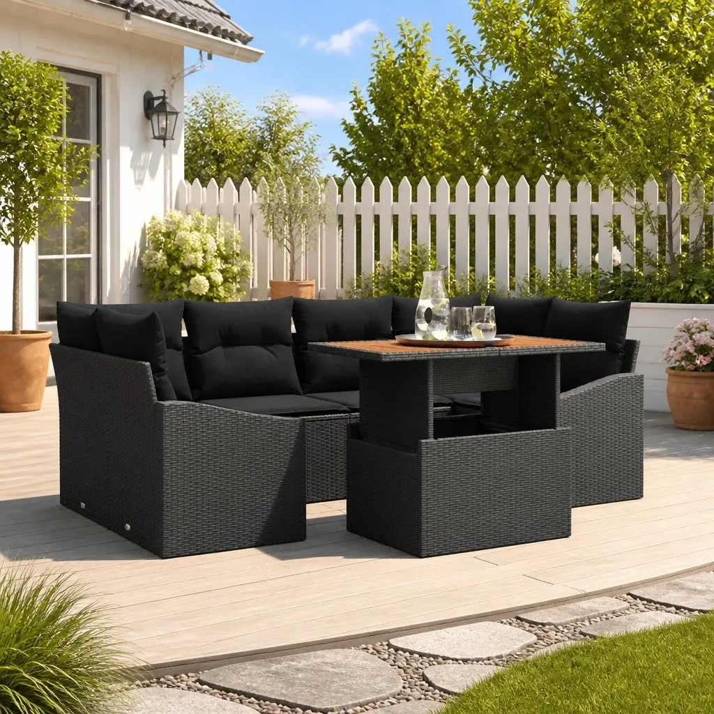 7 Piece Modular Garden Sofa Set in Black