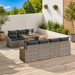 8 Piece Grey Poly Rattan Modular Garden Sofa Set
