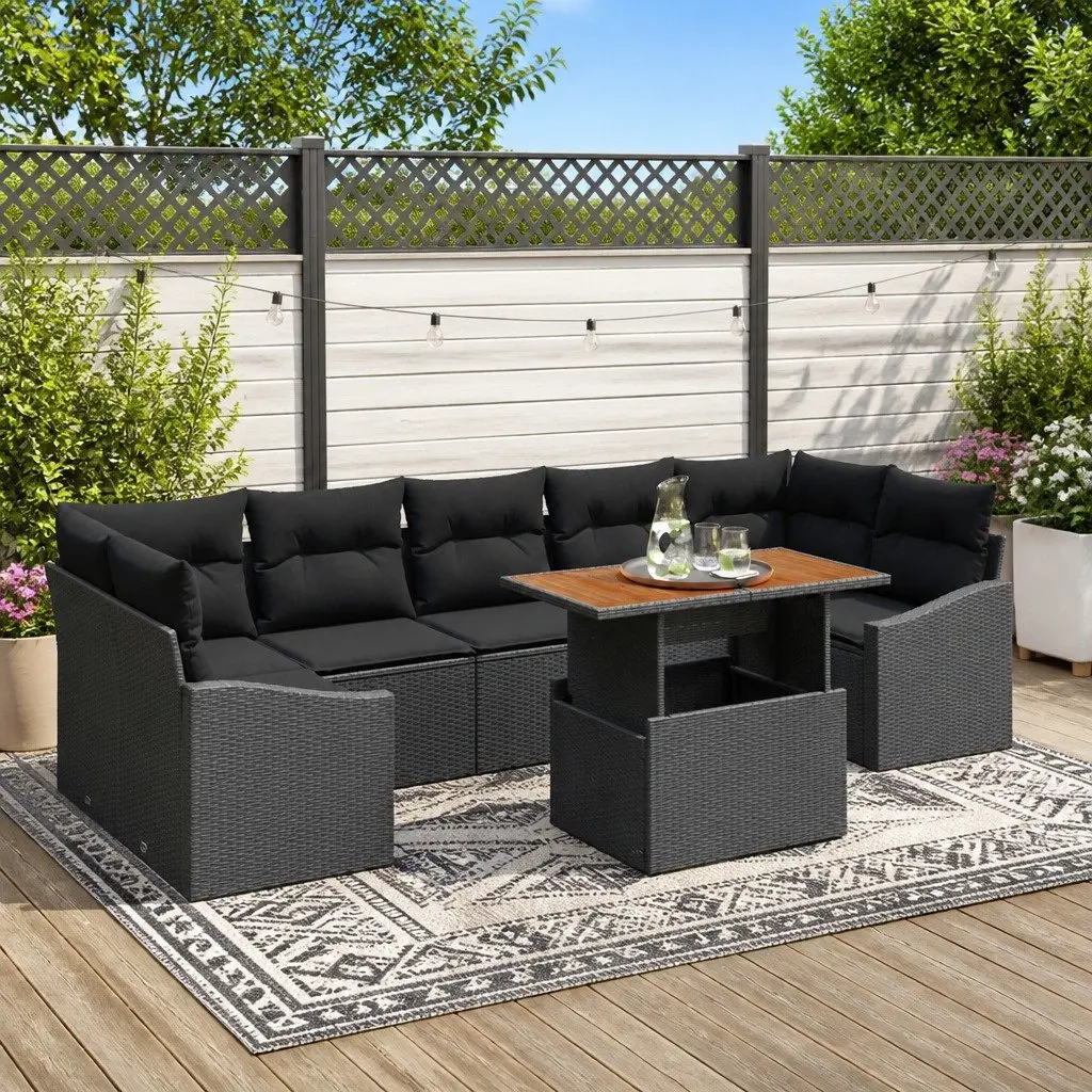 Garden Sofa Set Poly Rattan 8 Piece Outdoor Lounge Modular Seating with Cushions Black