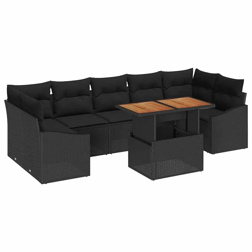 Garden Sofa Set Poly Rattan 8 Piece Outdoor Lounge Modular Seating with Cushions Black