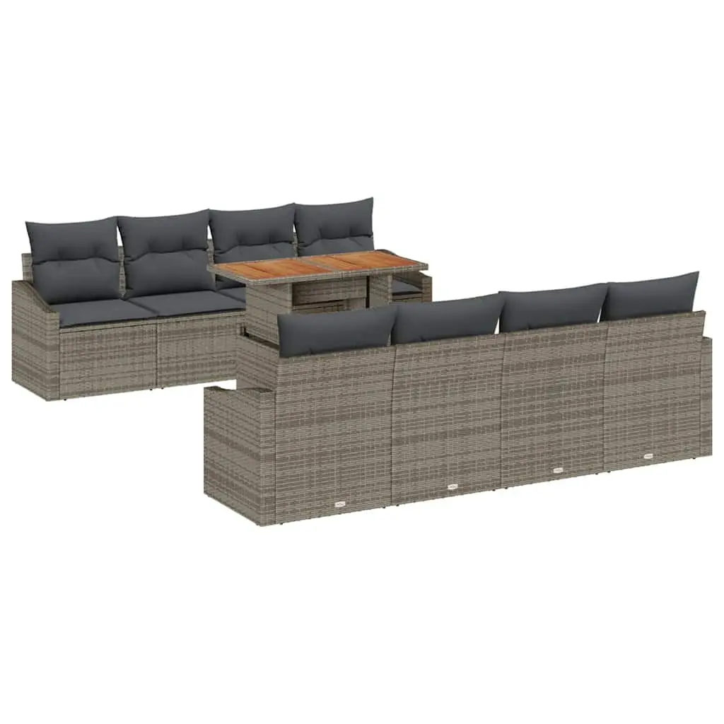 Garden Sofa Set Poly Rattan 9 Pieces Grey Outdoor Furniture with Storage