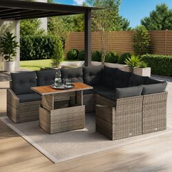9-Piece Grey Modular Garden Sofa Set with Storage