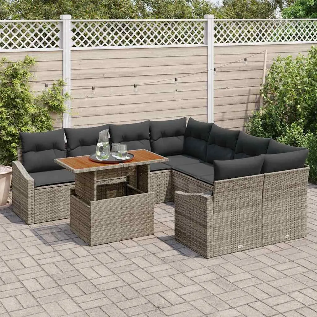 9-Piece Grey Modular Garden Sofa Set with Storage