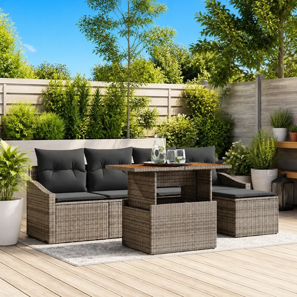 6-Piece Modular Garden Sofa Set in Grey with Storage