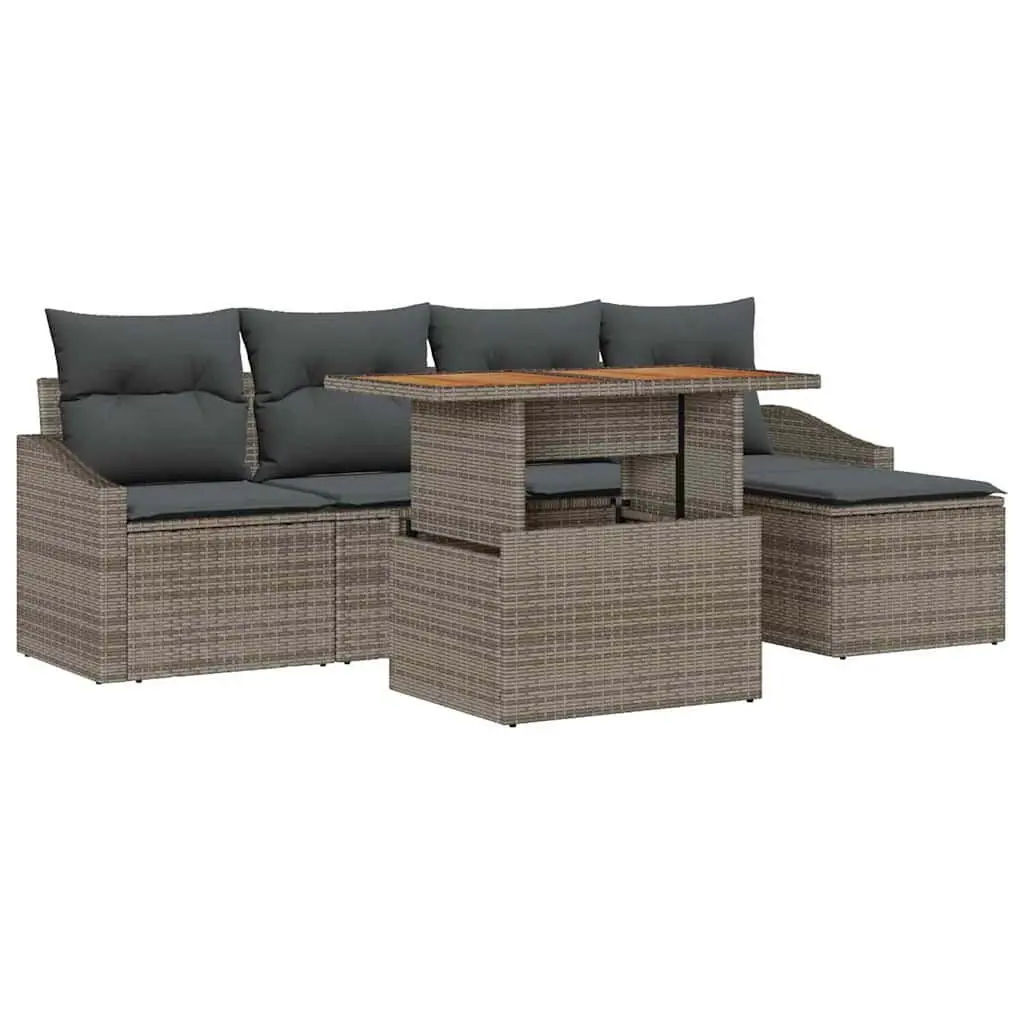 6-Piece Modular Garden Sofa Set in Grey with Storage