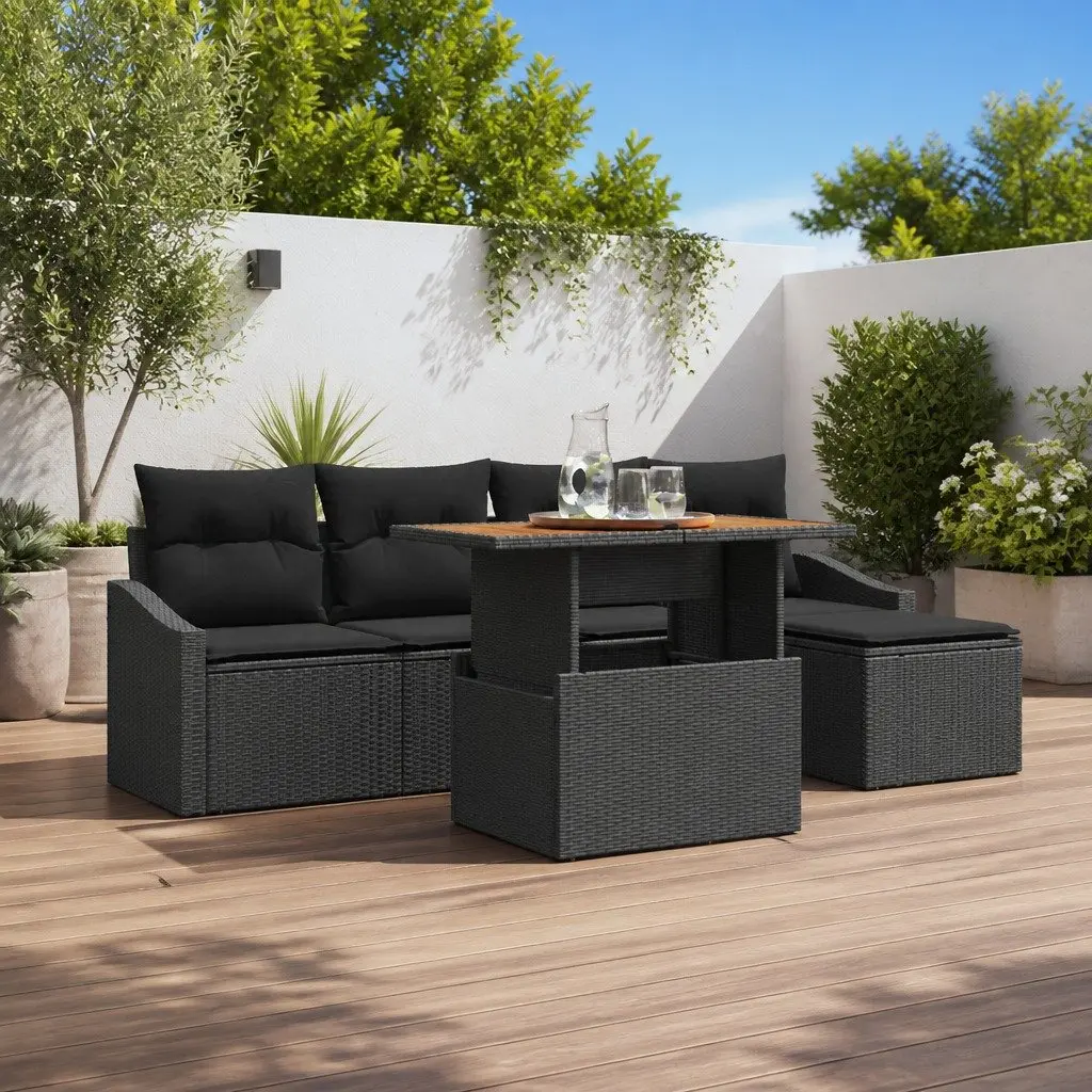 6-Piece Modular Garden Sofa Set with Storage in Black
