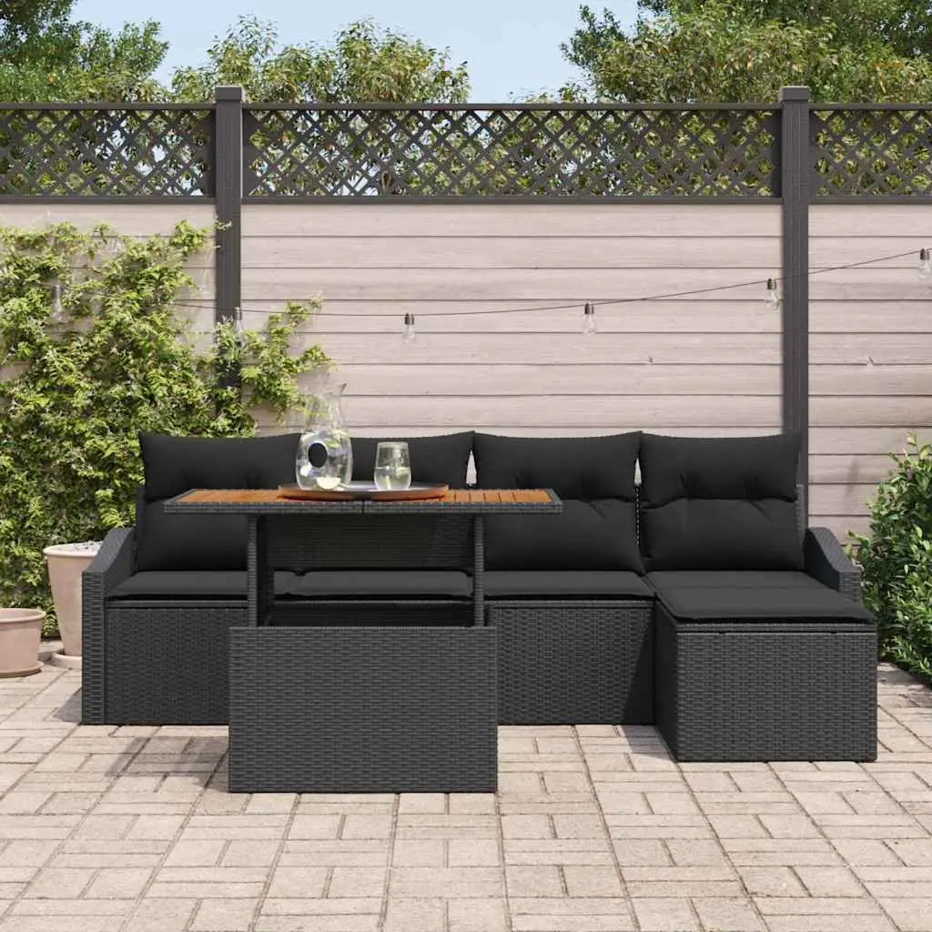 6-Piece Modular Garden Sofa Set with Storage in Black