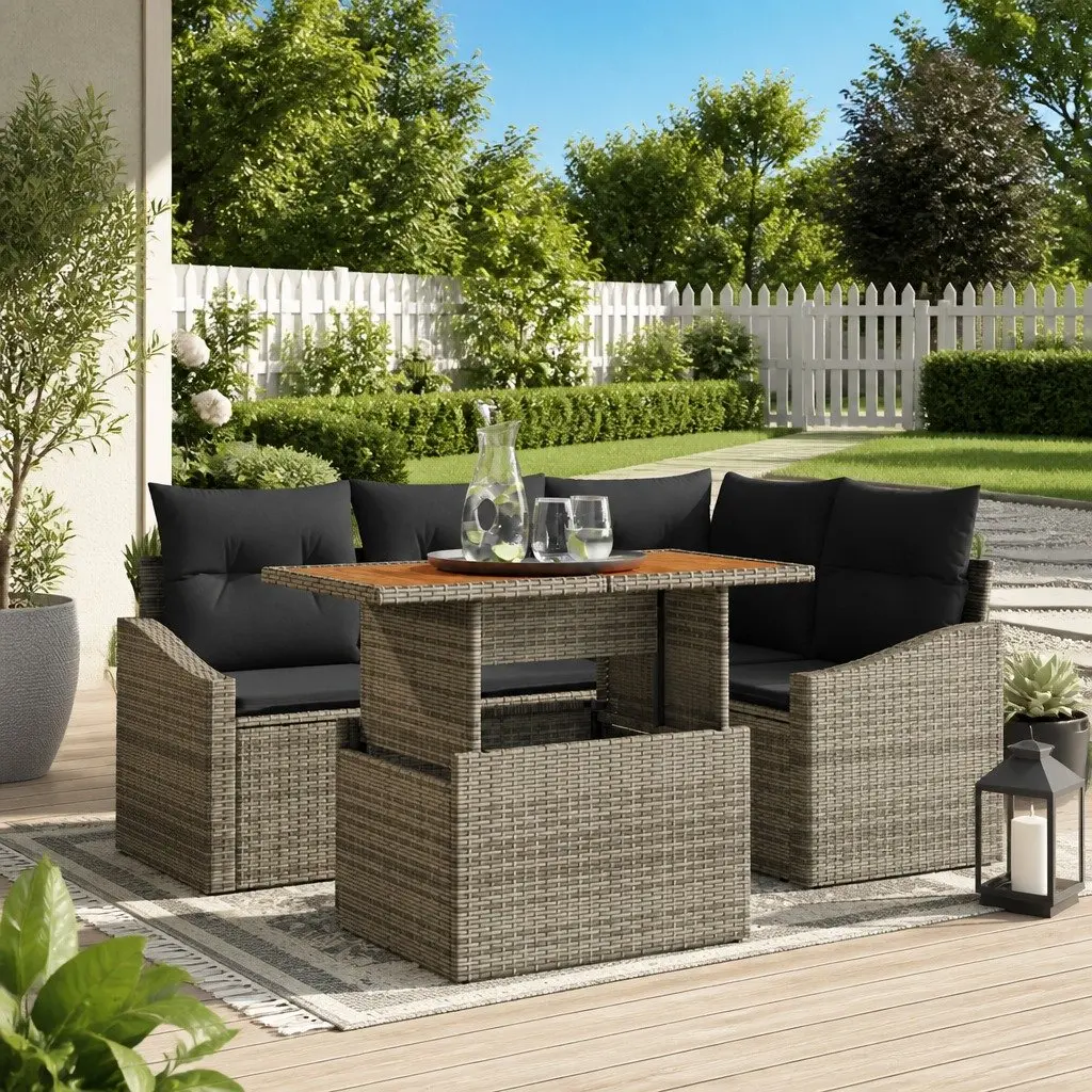 Garden Sofa Set Poly Rattan Modular 5 Piece Outdoor Furniture Grey