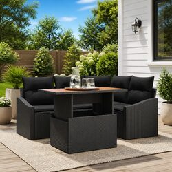 Durable Black Garden Sofa Set with Storage 5 pcs