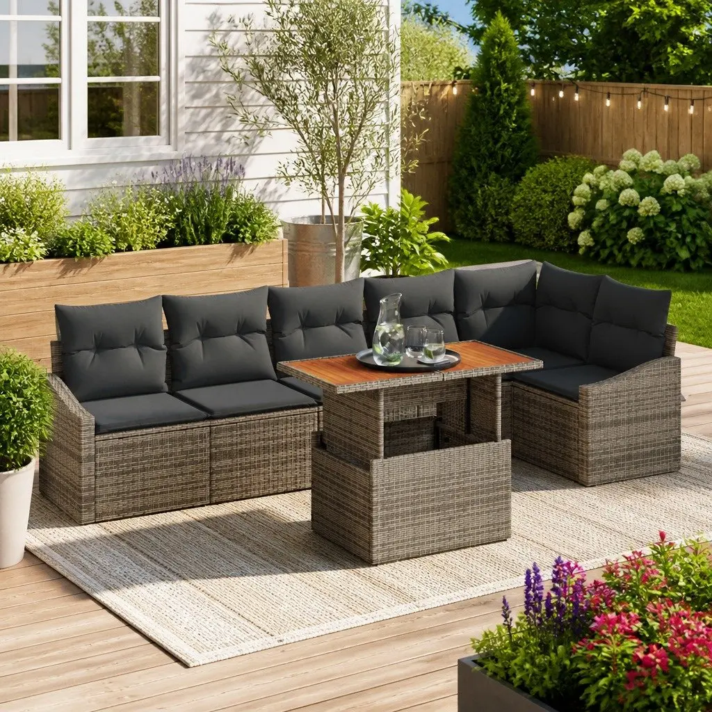 7-Piece Grey Modular Garden Sofa Set with Storage