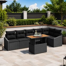7-Piece Modular Garden Sofa Set in Black Poly Rattan