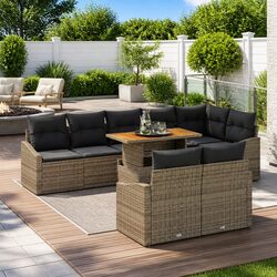 Grey 9-Piece Modular Garden Sofa Set with Storage
