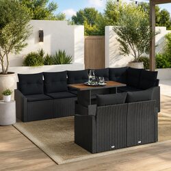 9-Piece Modular Outdoor Garden Sofa Set in Black