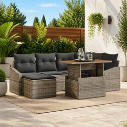 Premium 7-Piece Garden Sofa Set Grey Modular Rattan Furniture