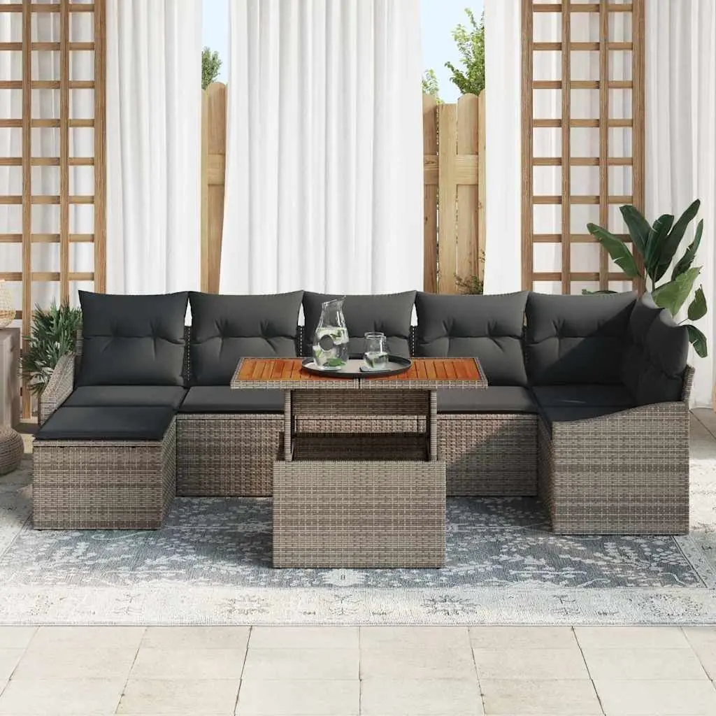 8-Piece Grey Garden Sofa Set with Storage for Outdoor Use