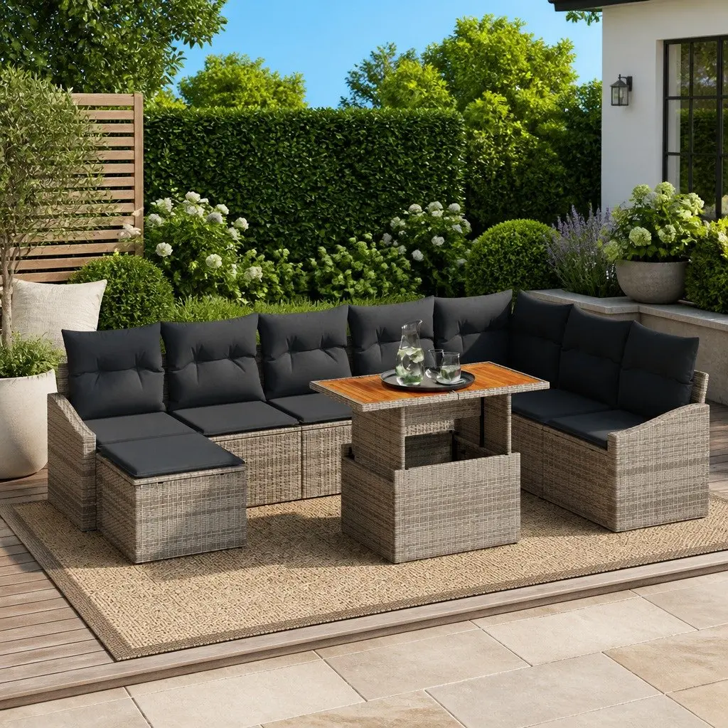 Garden Sofa Set Poly Rattan 9 Piece Modular Lounge Seating Grey