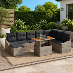 Sturdy 9-Piece Garden Sofa Set in Grey Poly Rattan