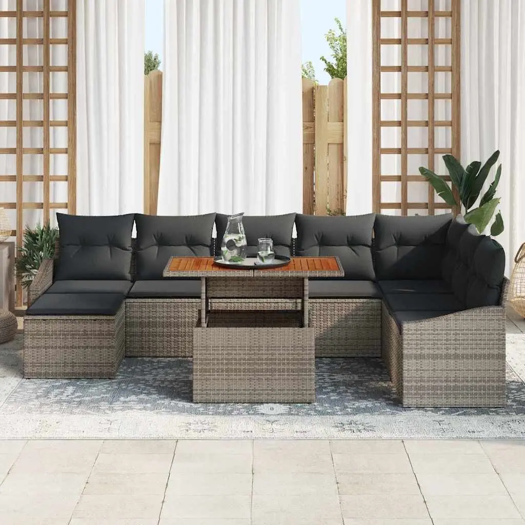 Garden Sofa Set Poly Rattan 9 Piece Modular Lounge Seating Grey
