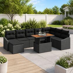 Sturdy 9-Piece Black Modular Garden Sofa Set