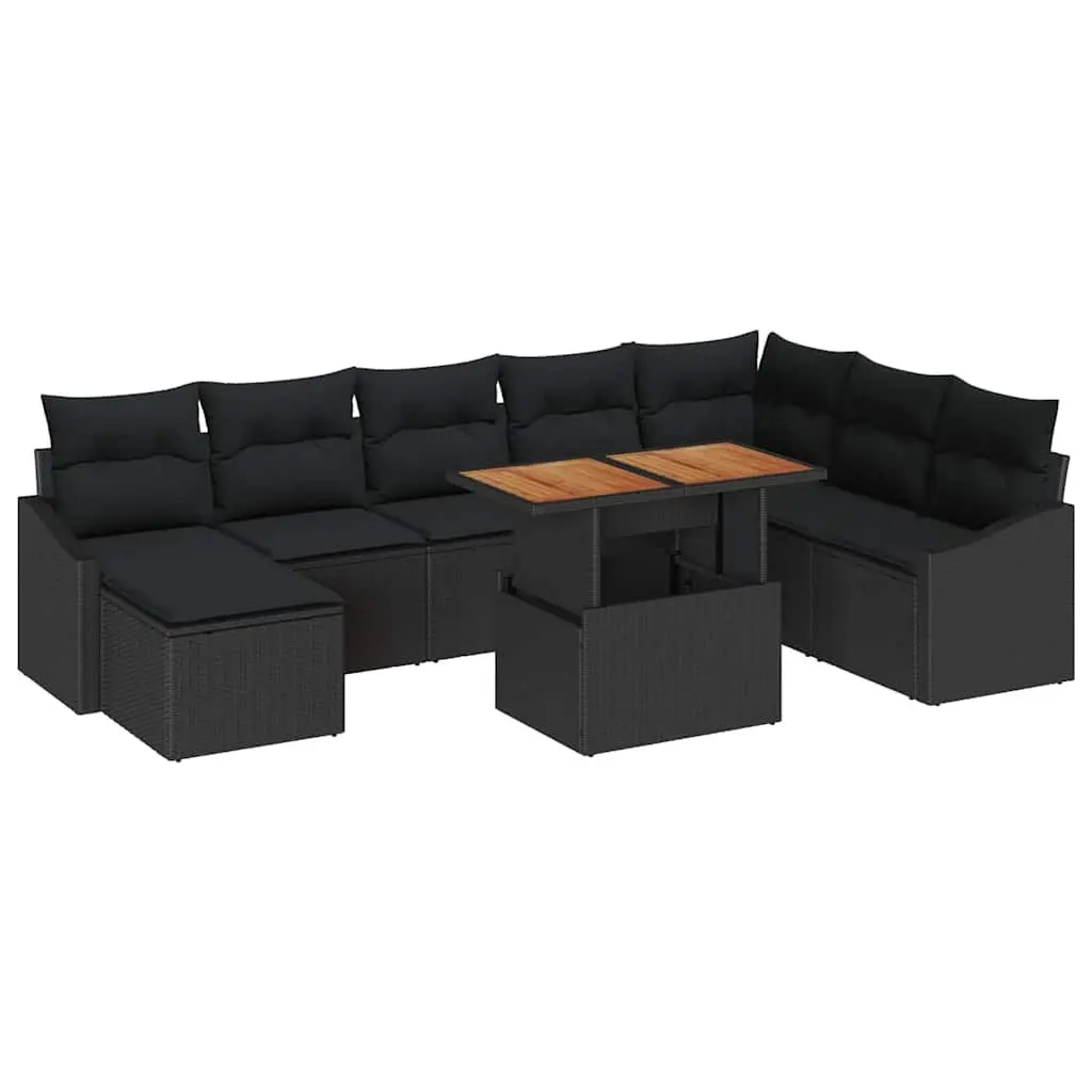 9-Piece Black Modular Garden Sofa Set