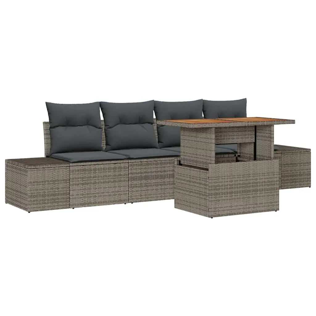 Garden Sofa Set Poly Rattan 5 Pieces Grey Outdoor Lounge Furniture