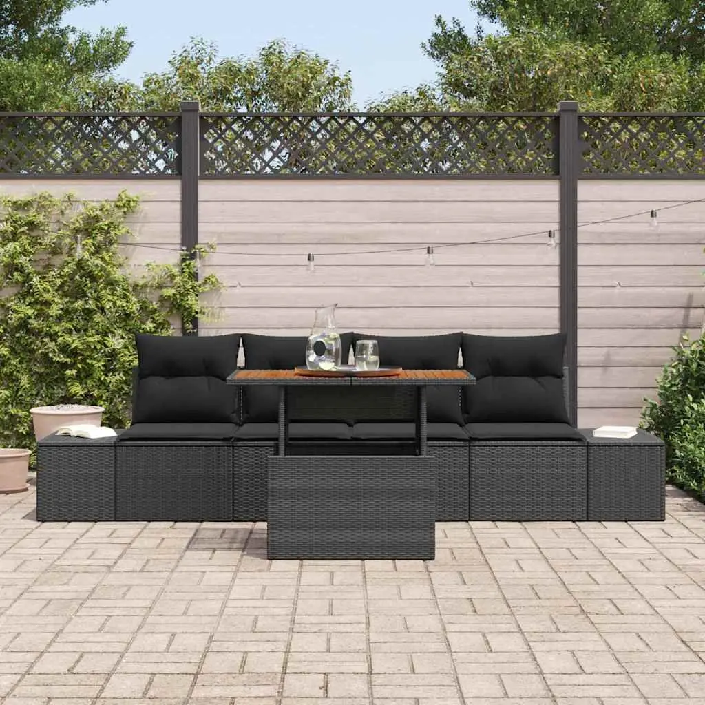 Garden Sofa Set Poly Rattan 5 Piece Outdoor Furniture Black