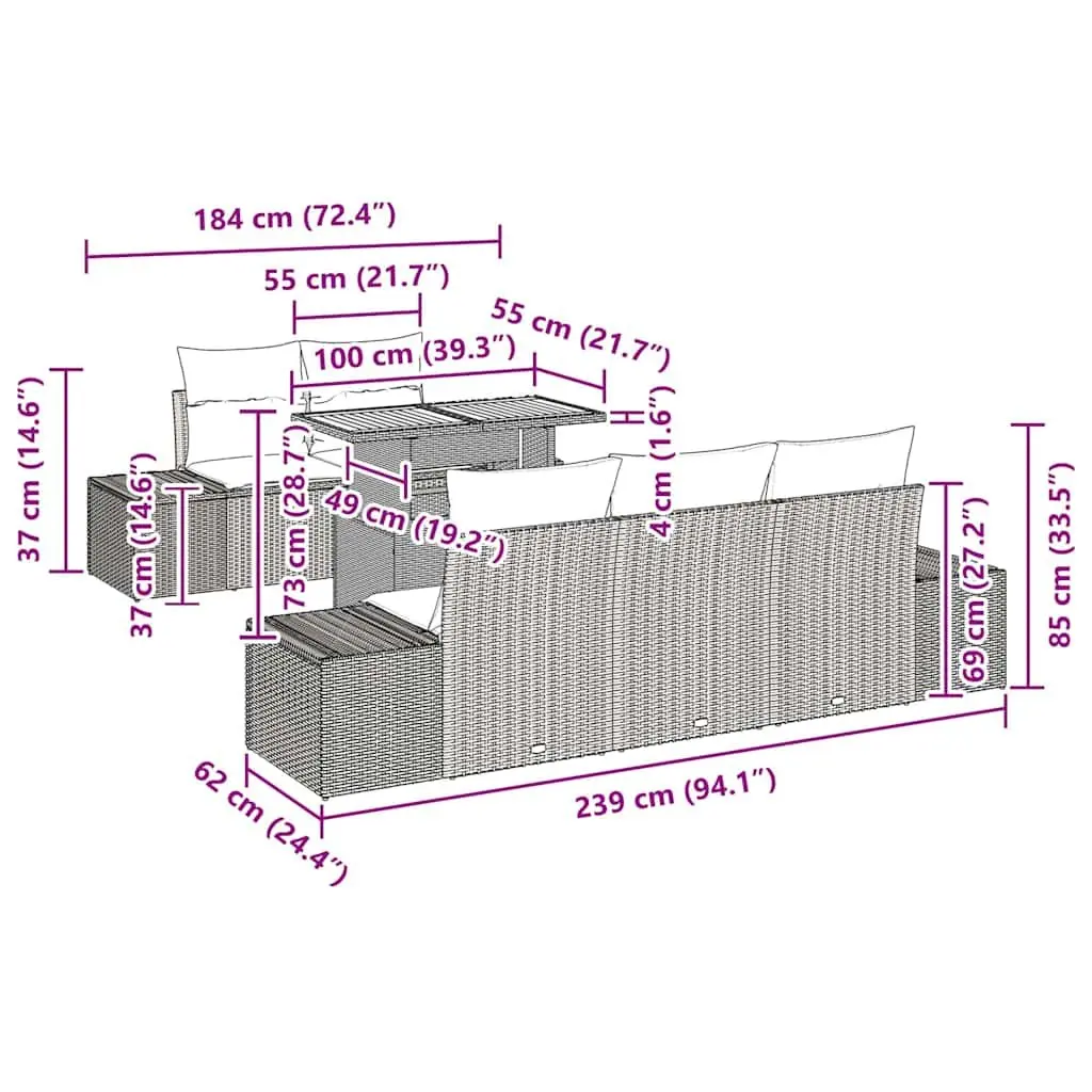 6-Piece Grey Modular Garden Sofa Set with Storage