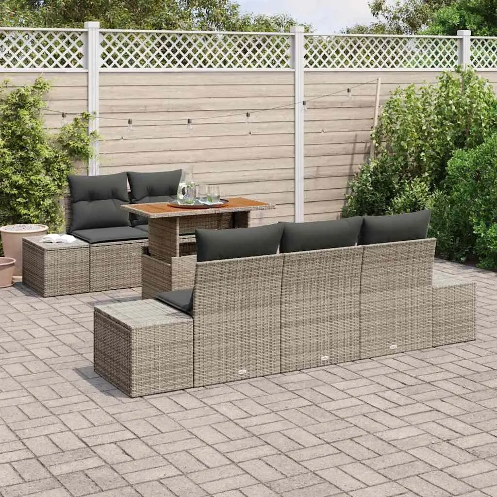 6-Piece Grey Modular Garden Sofa Set with Storage
