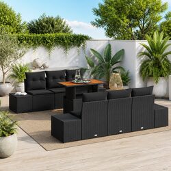 Garden Sofa Set 7 Pieces with Storage Black Outdoor Furniture Modular Seating