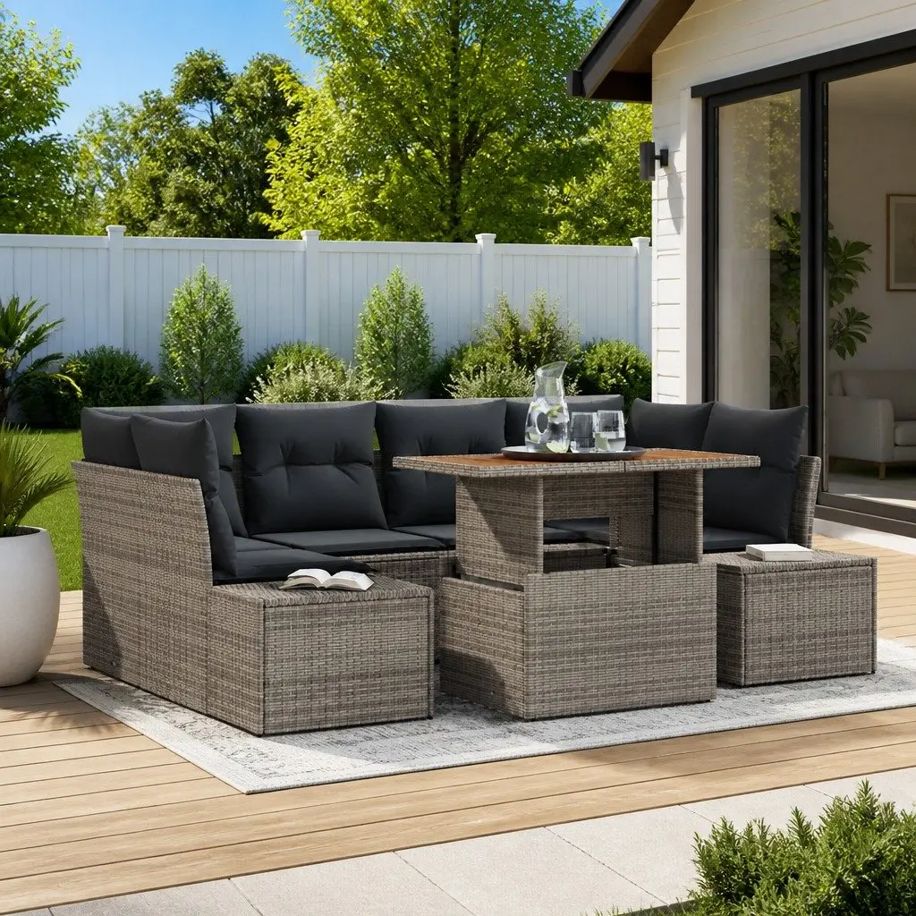 Garden Sofa Set Poly Rattan 7 Piece Outdoor Furniture Grey Modular Patio Lounge
