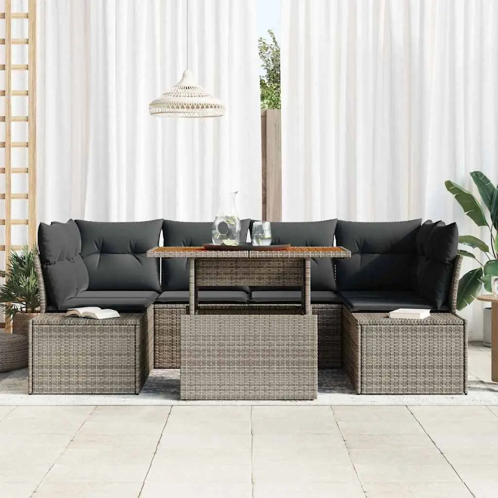 Garden Sofa Set Poly Rattan 7 Piece Outdoor Furniture Grey Modular Patio Lounge
