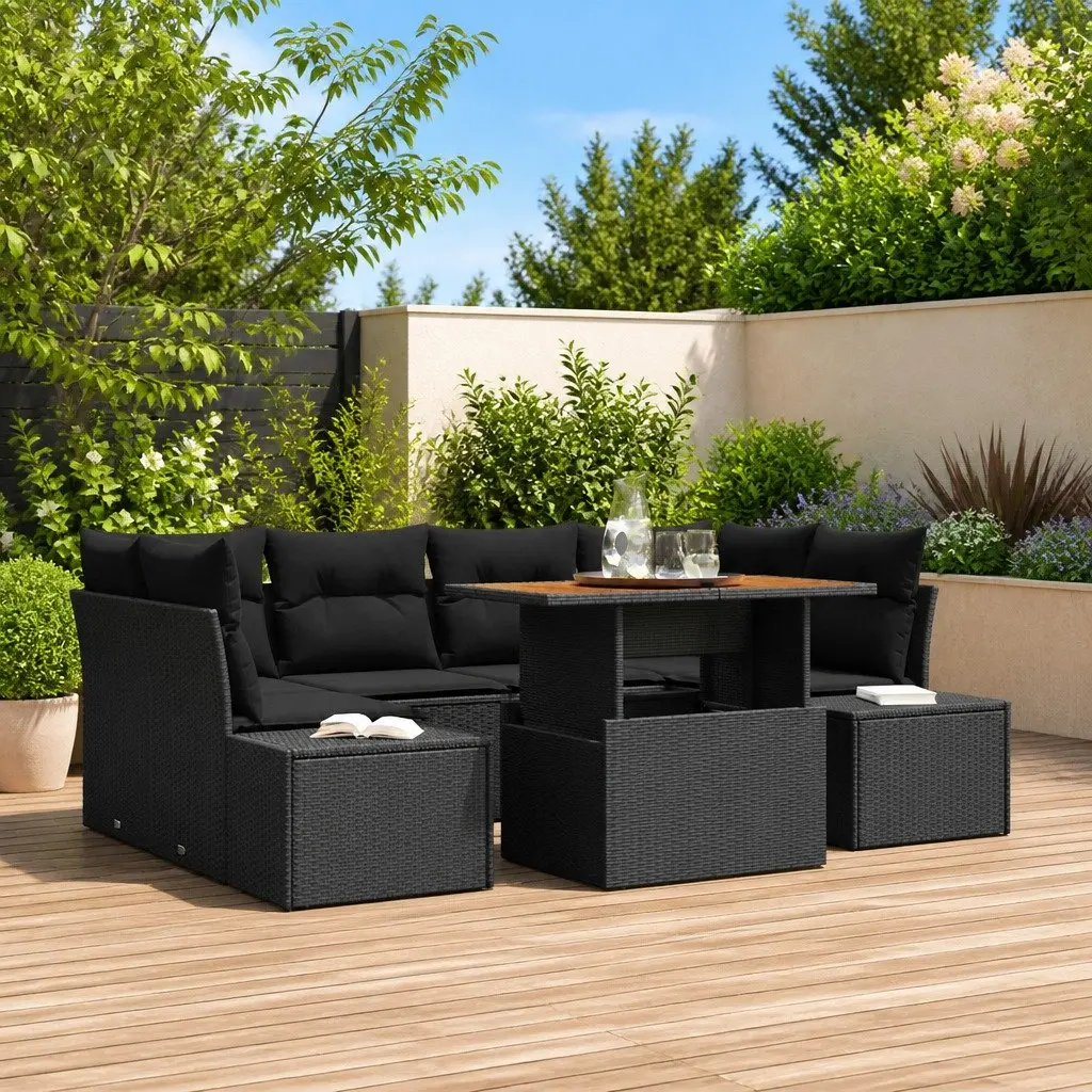 Garden Sofa Set Poly Rattan 7 Piece Outdoor Furniture Black