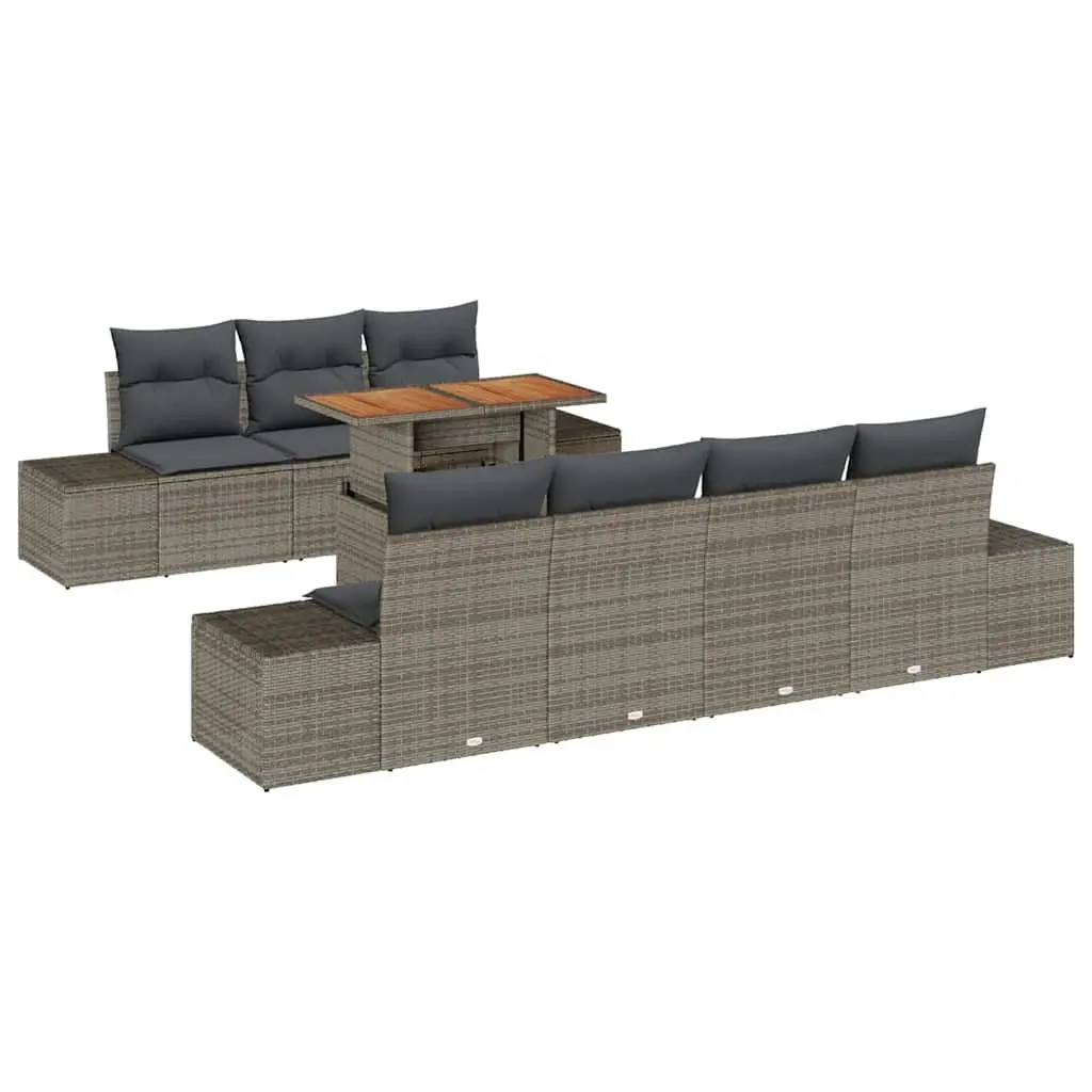 Garden Sofa Set Poly Rattan 8 Pieces Grey Outdoor Furniture with Storage Seating