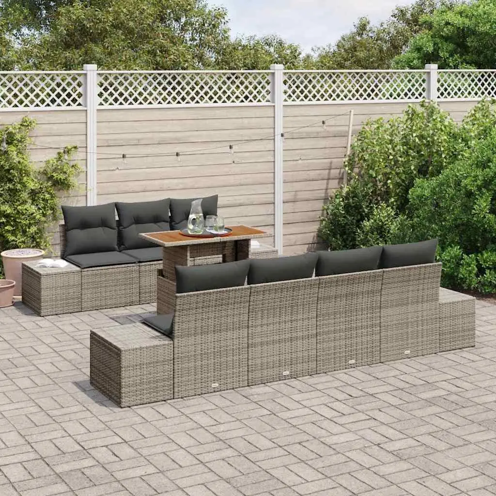 Garden Sofa Set Poly Rattan 8 Pieces Grey Outdoor Furniture with Storage Seating