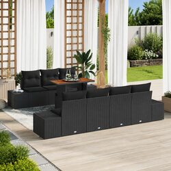 Stylish 8-Piece Modular Black Poly Rattan Garden Sofa Set
