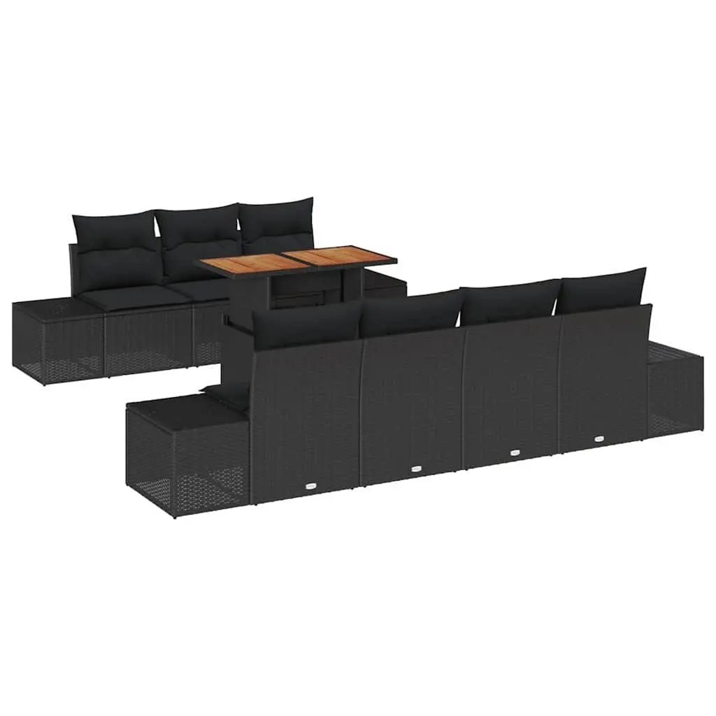 8-Piece Modular Black Poly Rattan Garden Sofa Set