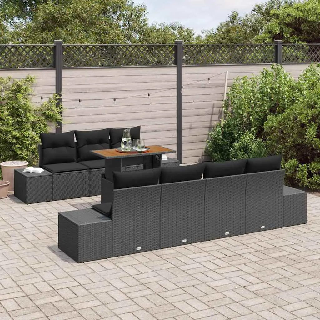 8-Piece Modular Black Poly Rattan Garden Sofa Set