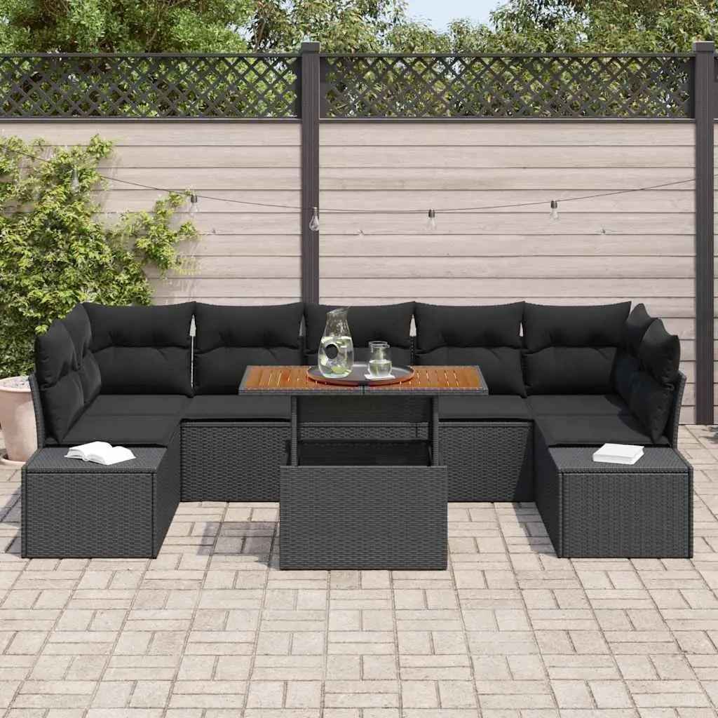 8-Piece Black Poly Rattan Garden Sofa Set