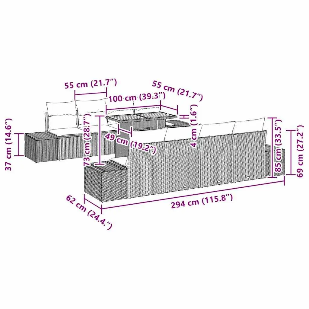 9 Piece Modular Outdoor Garden Sofa Set