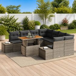 Premium 9-Piece Grey Poly Rattan Garden Sofa Set