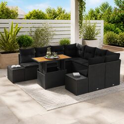 Sturdy 9-Piece Modular Garden Sofa Set in Black Rattan