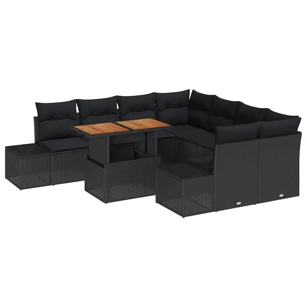 9-Piece Modular Garden Sofa Set in Black Rattan