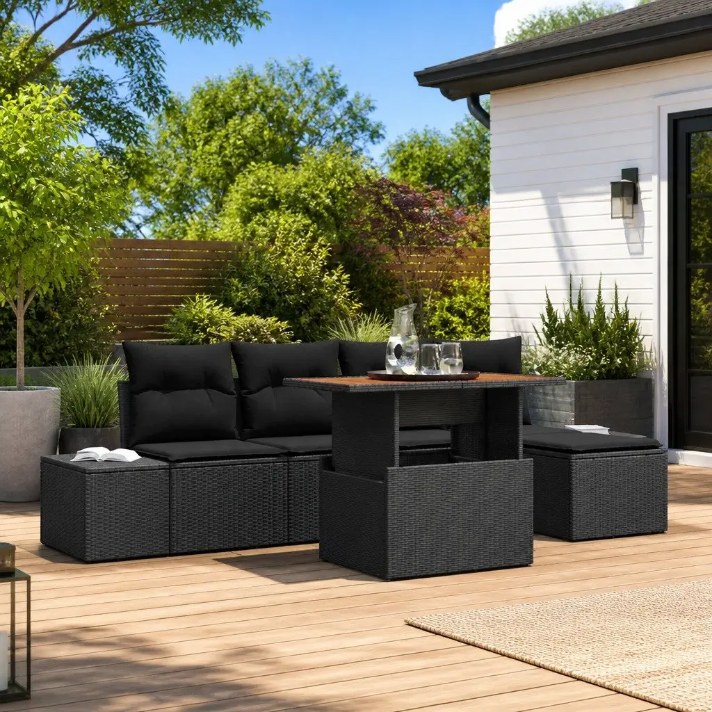 Black 6-Piece Modular Garden Sofa Set