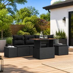 Premium Black 6-Piece Modular Garden Sofa Set