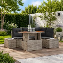 Premium 5-Piece Grey Poly Rattan Garden Sofa Set