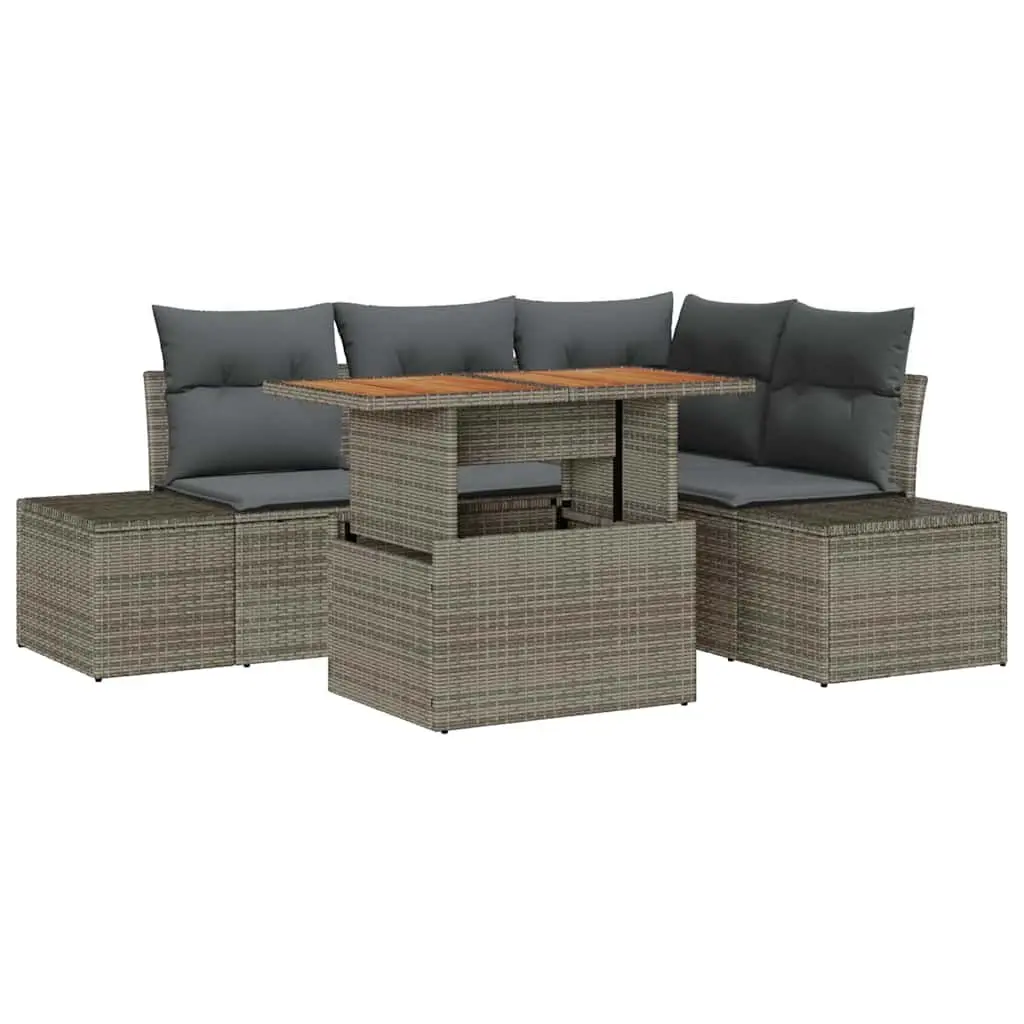 5-Piece Grey Poly Rattan Garden Sofa Set