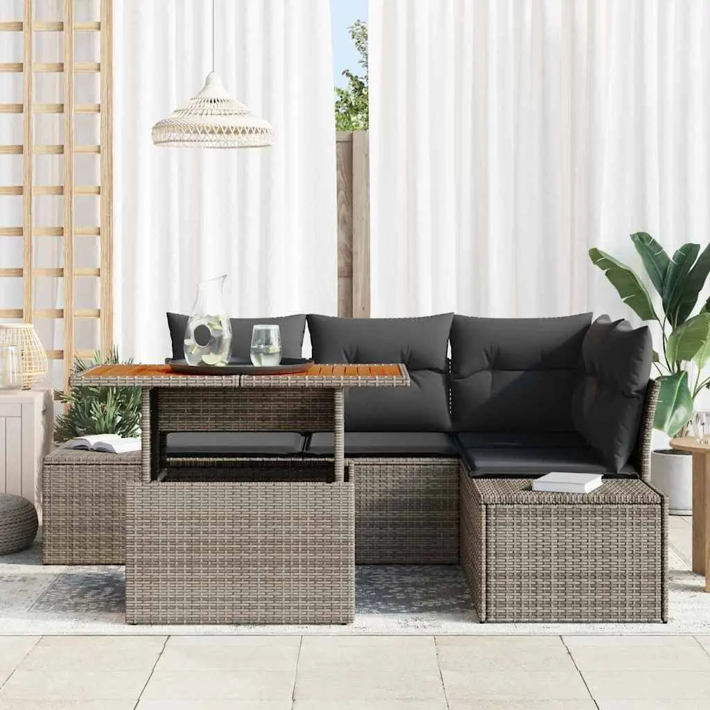 5-Piece Grey Poly Rattan Garden Sofa Set