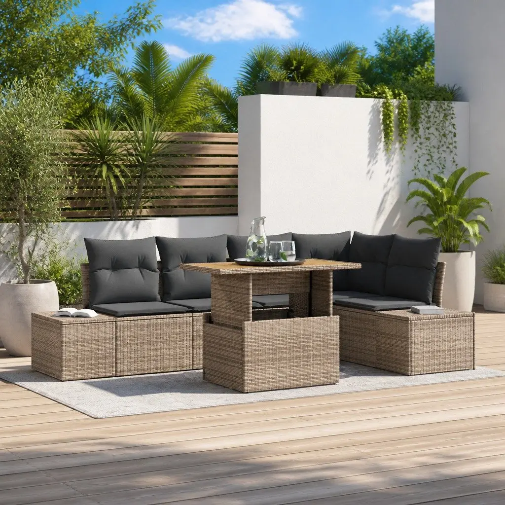 Grey Modular 6-Piece Outdoor Sofa Set with Storage