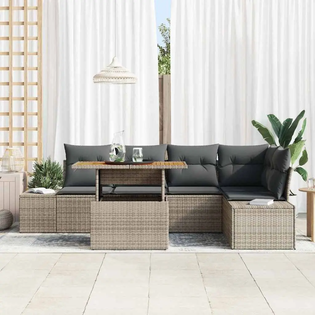 Grey Modular 6-Piece Outdoor Sofa Set with Storage
