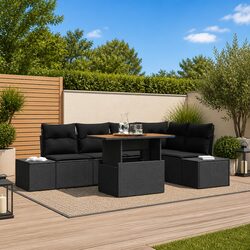 Durable 6 Piece Modular Garden Sofa Set in Black